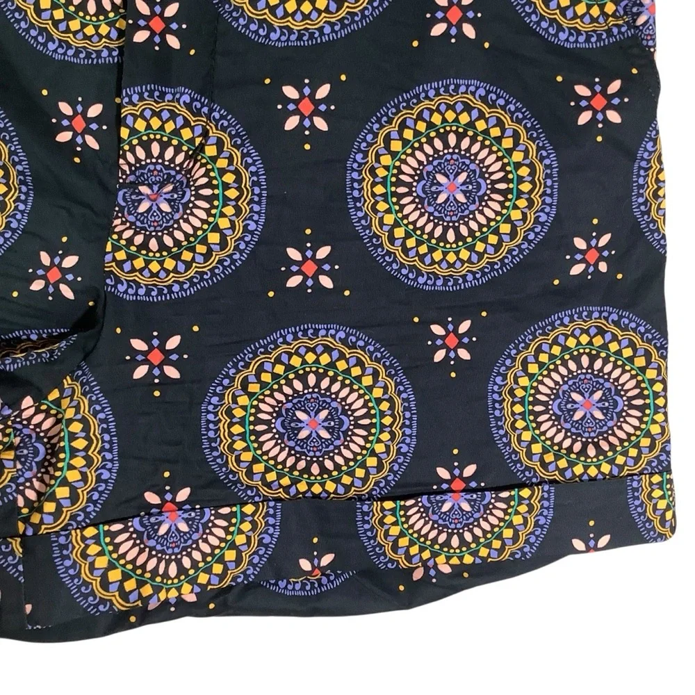 Anthropologie Maeve High Waist Patterned Cuffed Shorts - Navy and Gold